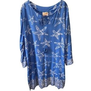 Santika Boutique XL Blue Starfish Shift Tunic Beach Coverup Resort Cruise